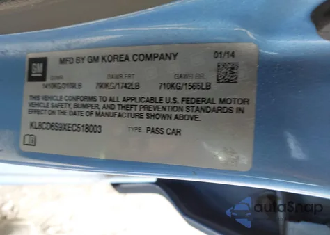 2014 Chevrolet Spark 1Lt Auto from USA, damaged, VIN KL8CD6S9XEC518003